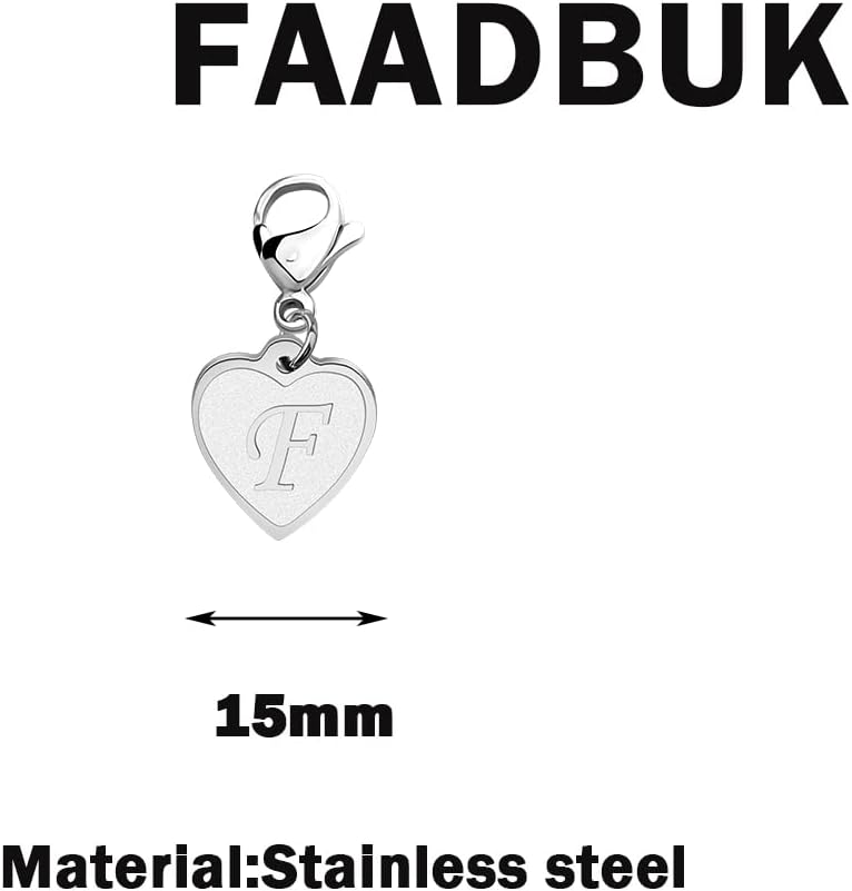 FAADBUK Initial Letter A-Z Alphabet Heart Charms for Jewelry Bracelet Keychain Necklace Initial Stainless steel Clasp Clip on Charm - Image 2